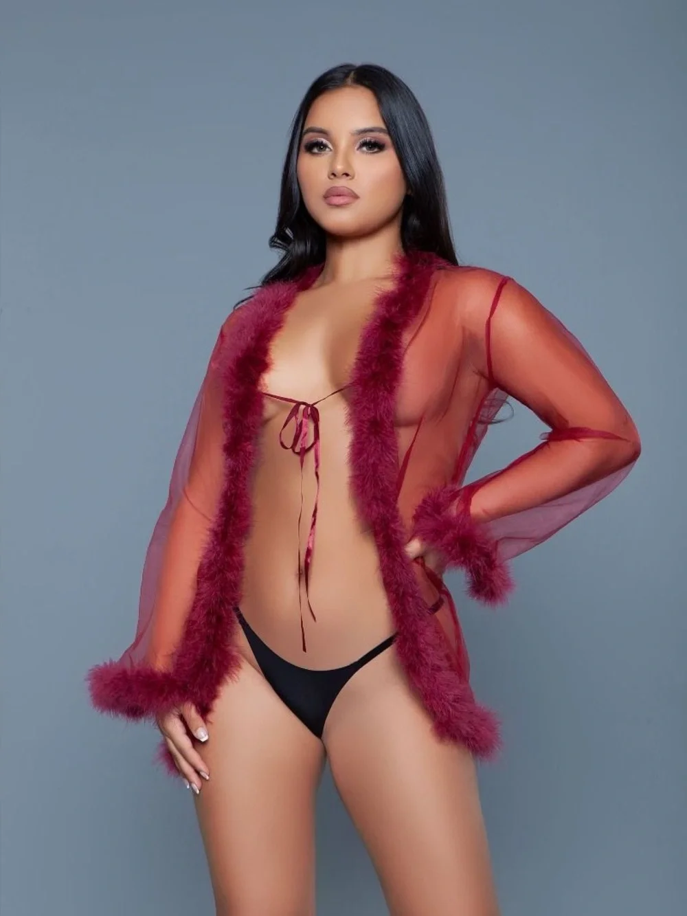 NWT Fur Lined Short Length Sheer See Through Robe - Picture 2 of 5